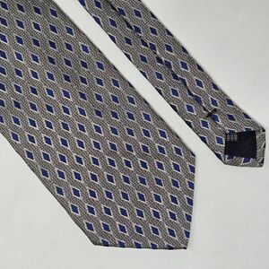 BETTINI HAND MADE SILK TIE SILVER GRAY BLUE DIAMONDS TEXTURED 3.75" X 57"